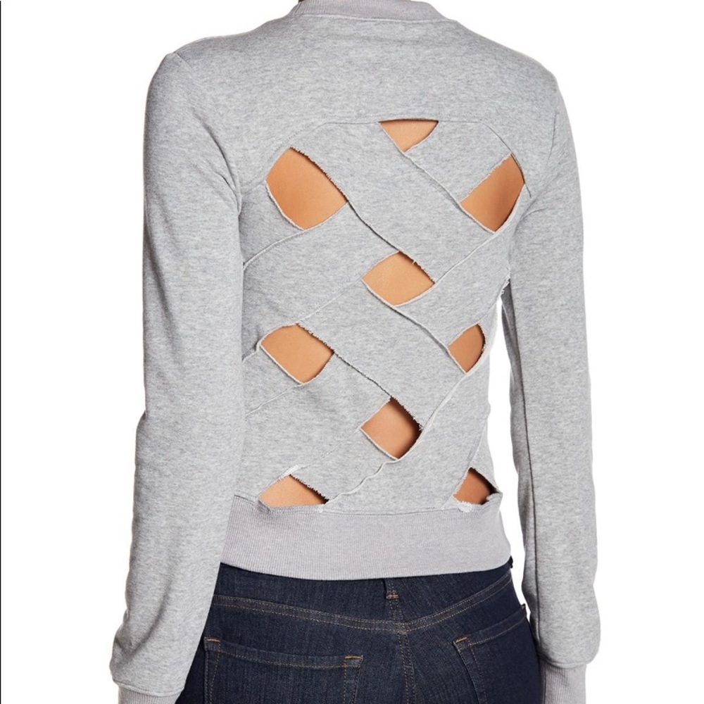 Woven Back Cutout Sweatshirt - Light Gray